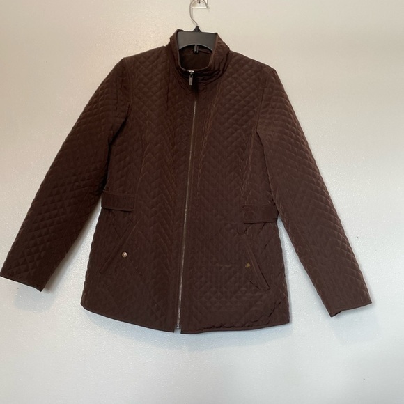 Liz Claiborne New York quilted brown full zip up pocket jacket coat small - Picture 1 of 12